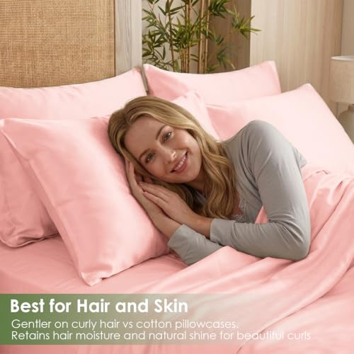 Image of MICORAL King Size Sheets Set, Rayon Derived from Bamboo Cooling Sheets for Hot Sleepers, Breathable & Soft, Deep Pocket Up to 16 Inches, Hotel Luxury Silky Bedding, Rose Pink