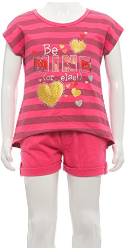 Image of ToBeInStyle Girl's Two Piece Summer Set Cute Tee Top and Matching Shorts Adorable Outfit