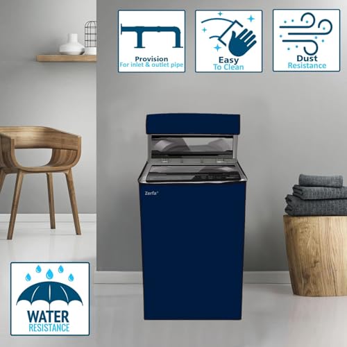 Image of Zerfa Waterproof, Dust-Proof, Sun-Proof Top Load Fully Automatic Washing Machine Cover Fit and Suitable for all Brand Universal Cover for - Blue (Dimension - 59 x 59 x 86 CM)