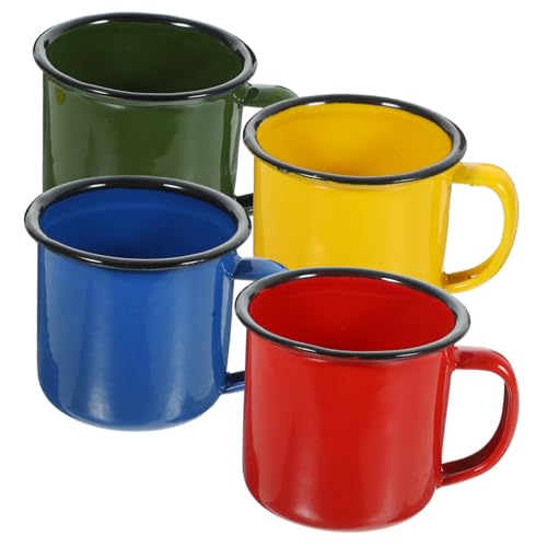 CHICAMPERA Set 4 Tazze Smaltate Da Caffè e Succo, Tazze Vintage Antiscivolo in Metallo Resistente Per Uso Domestico e Feste, Design Retrò Comfort Impugnatura Sicura