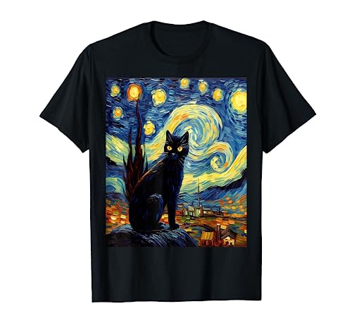 Funny cat art painting Cat Lover Starry Night Cat Van Gogh Camiseta