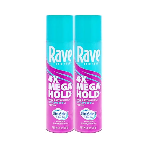 Rave 4X Mega Long-Lasting Firm Hold Scented Hair Spray for Heat Protection Volume and Shine - ClimaShield for Extra Humidity & Minimizes Frizz - 2 pc