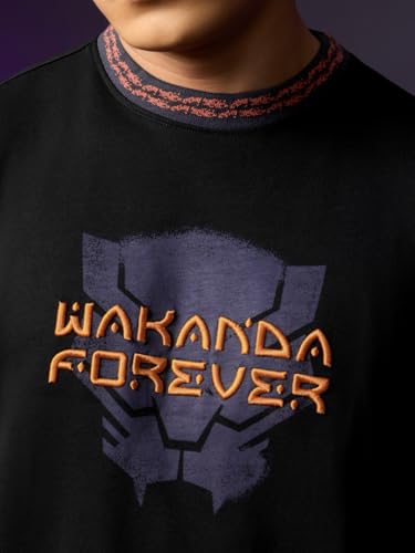 Image of The Souled Store: Black Panther Wakanda Forever Men and Boys Short Sleeves Round Neck Graphic Printed Cotton Oversized Comfortable Lightweight All-Season T-Shirt