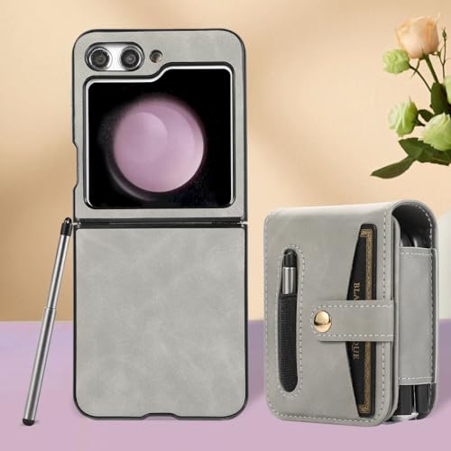 Portefeuille sac de luxe en cuir PU pour Samsung Galaxy Z Flip5 avec coque rigide grise