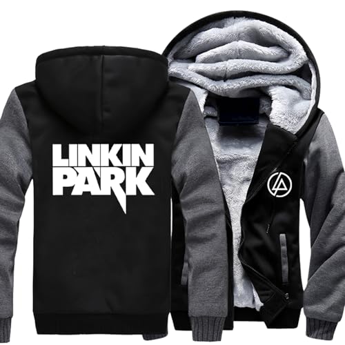 MODRYER Veste Polaire d'hiver pour Homme pour Linkin Park Sweat-Shirt À Manches Longues Zippé Vestes Décontractées D'extérieur Manteaux Épais Coupe avec Capuche,Grey-L