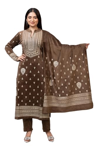 Image of HIFZAA velvet kurta palazzo set with dupatta for womens printed winter wear suit M to 4xl