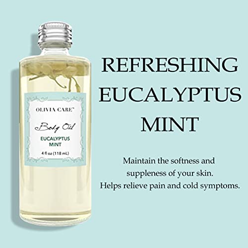 Olivia Care Body Oil Eucalyptus Mint Vegan & Natural | Hydrating & Moisturizing - Infused With Vitamin E, K & Omega Fatty Acids - Refreshing Fragrance - Reduce Dry Skin, Anti-Aging Properties (Eucalyptus Mint) #TOP2