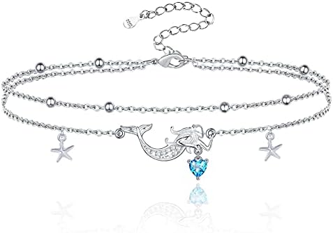 Sianilvera Mermaid Anklet for Women Summer Adjustable Ankle Bracelet, Boho Hawaiian Beach Starfish Jewelry for Girls (Mermaid Anklet)