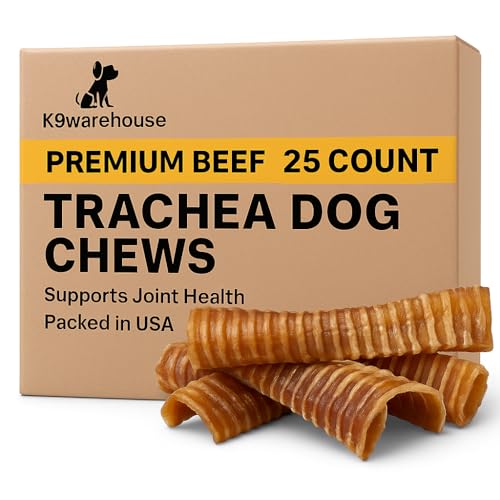K9warehouse Trachea Dog Chews - Premium Beef Trachea for Dogs with Glucosamine & Chondroitin, High Protein, Digestible & Long-Lasting Dog Treats, Supports Joint Health, Packed in USA - 25 Count