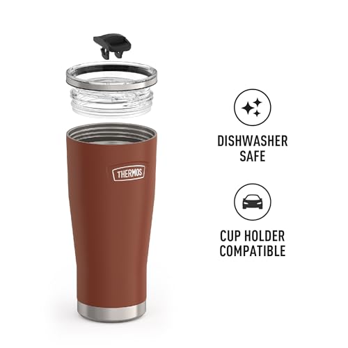 Image of THERMOS Icon Series 24oz Stainless Steel Tumbler with Slide Lock Lid, Leakproof, Fits Cupholder, Dishwasher Safe, Griptec Non‑Slip Base, Keeps Drinks Hot 6 Hrs /Cold 22 Hrs, Saddle