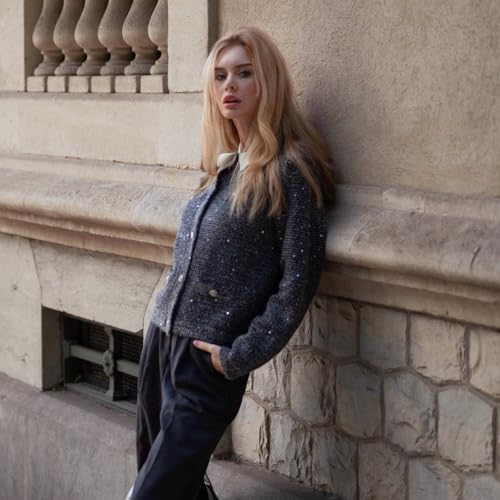 Image of GOELIA Women Wool Blend Lightweight Cardigan Sweaters 2026 Spring Business Casual Solid Long Sleeve Knitted Cardigan Top