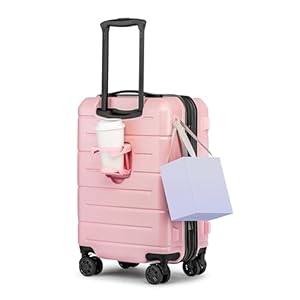 KYME Pink Hardside Expandable Carry On Luggage 22x14x9 Airline Approved 20 Inch Hardshell Carry On Suitcase with Wheels TSA Lock Small Travel Rolling Luggage with Cup Holder for Women