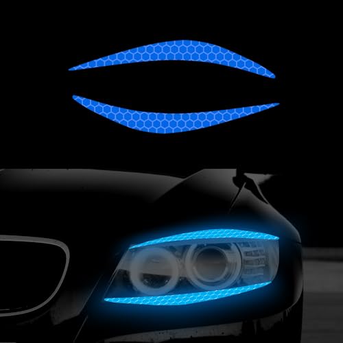 Image of 4 Pcs Reflective Eyeliner Car Decals-2 Pair Super Bright Vinyl Stickers for Headlights, High Reflective Car Headlight Eyelashes Sticker Cute Girl Car Accessory (Blue)