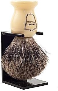 Parker Safety Razor 100% Pure Badger Bristle"Classic" Cream Color Handle Shaving Brush - Brush Stand Included