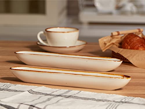 ONEMORE Olive Tray 12 inch Charcuterie Party Buffets - Ceramic Plate Canoe Serving Tray for Appetizers, Snacks, Cheeses - Set of 2, Creamy White - Image 5