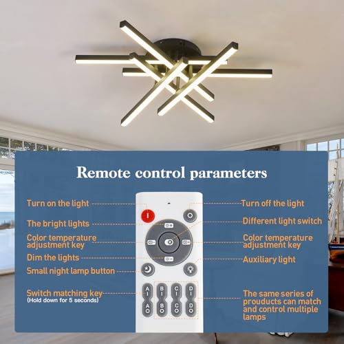 Plafonnier LED Sputnik 36W noir dimmable avec télécommande pour salon
