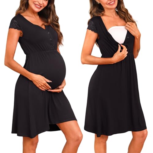 Nieery Camisón Premamá Algodón Cuello en V con Botones Camisones Lactancia