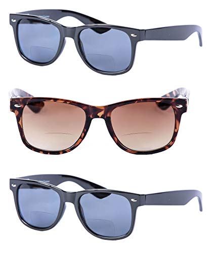 3 Pair of Bifocal Reading Sunglasses for Men and Women - Outdoor Sun Reading Glasses (Black/Tortoise, 1.0)