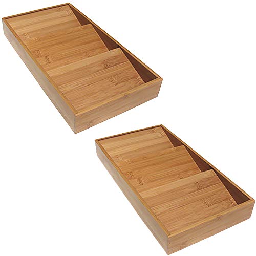 Seville Classics BMBK17057 3-Tier Bamboo Spice Rack Cabinet Drawer Tray Organizer 2-Pack