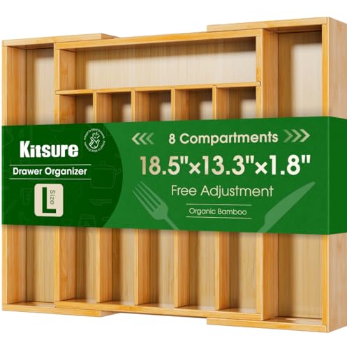 Kitsure Silverware Organizer - Expandable Bamboo Kitchen...