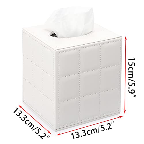 Image of Sumnacon PU Leather Tissue Box Holder, Square Napkin Holder Pumping Paper Case Dispenser, Facial Tissue Holder with Magnetic Bottom for Home Office Car Automotive Decoration, Grid White