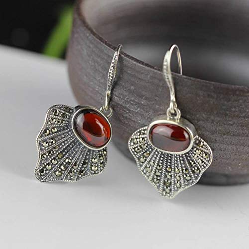 Boucles d'oreilles s925 en agate et argent antique de style bohem chic pour femme