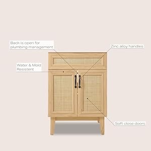 Jonathan y van1009a javer 24 in w x 18 in d x 33 in h rattan modern farmhouse 2 shelf bath vanity cabinet only sink basin not included oak  urban country home decor