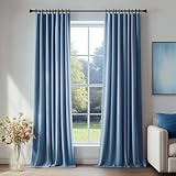 FMFUNCTEX Velvet Blackout Curtains Blue Thermal Insulated Curtains for Bedroom Living Room Darkening Curtains 84 Inches Long Soft Luxury Heavy Rod Pocket Slate Blue Drapes Dining Room 2 Panels Set