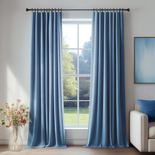FMFUNCTEX Velvet Blackout Curtains Blue Thermal Insulated Curtains for Bedroom Living Room Darkening Curtains 96 Inches Long Soft Luxury Heavy Rod Pocket Slate Blue Drapes Dining Room 2 Panels Set
