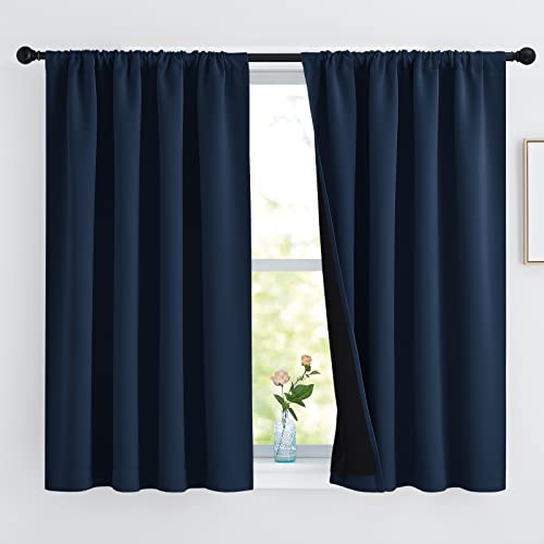 NICETOWN 100% Blackout Curtains with Black Liners, Thermal Insulated 2-Layer Lined Drapes, Energy Efficiency Small Window Draperies for Dining Room (N