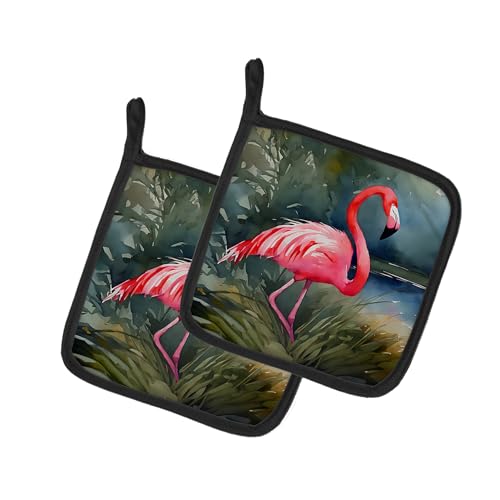 Caroline's Treasures Flamingo Pair of Pot Holders Kitchen Heat Resistant Pot Holders Sets Oven Hot Pads for Cooking Baking BBQ, 7 1/2 x 7 1/2