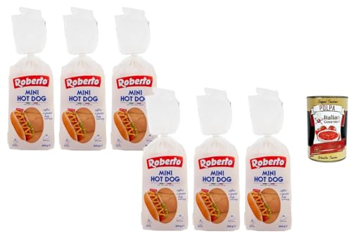 Italian Gourmet Mini Hot Dog Brötchen 3 x 300 g weiche Hotdog Buns für Würstchen Sandwich Party Buffet Grill BBQ Kinder Geburtstag Vorratspack + Italian Gourmet Polpa
