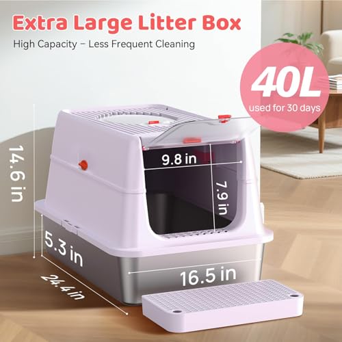 Caja de arena para gato acero inoxidable con tapa XL miniatura 5