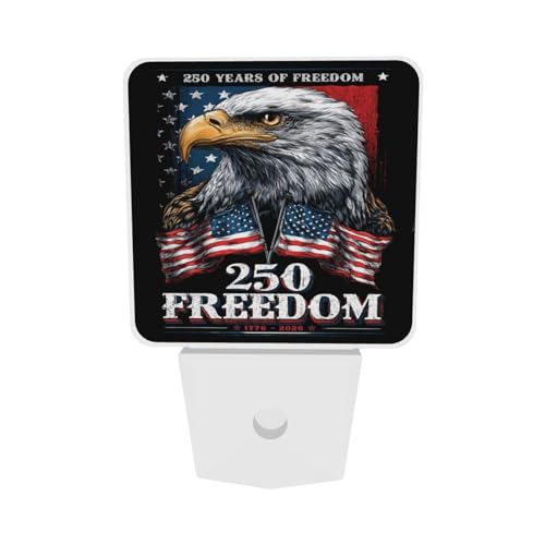 Image of Patriotic Eagle Night Light Set of 2, 250 Years Anniversary Auto Sensor LED Dusk-to-Dawn Nightlights, Plug-in Sensor Lamp for Bedroom Bathroom Kitchen Hallway Stairs Decorative