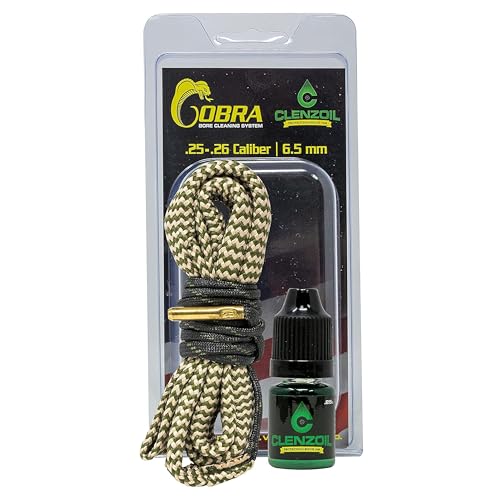 CLENZOIL Field & Range 25 Cal 6.5 Creedmoor Cobra Bore Cleaner | Gun Barrel Cleaning Kit for 6.5 Creedmoor | Brass Brush Embedded in Cotton Snake