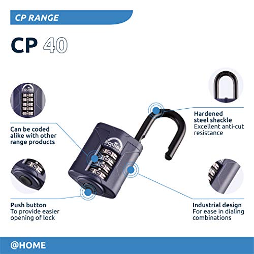 Squire Heavy Duty Padlock (CP40) - Toughest Steel Shackle - 4 Wheel Combination Padlock - Alloy Steel for Corrosion Resistance - Weatherproof Lock for Home, School & Garage (Blue, 40 mm)