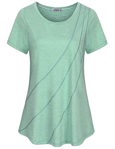 Moqivgi Workout Clothes For Women Tops Short Sleeve Gym Tshirts Activewear Cute Plain Basic Performance Shirts Juniors Quick Dry Moisture Wicking Exercise Tees Green Large #TOP16