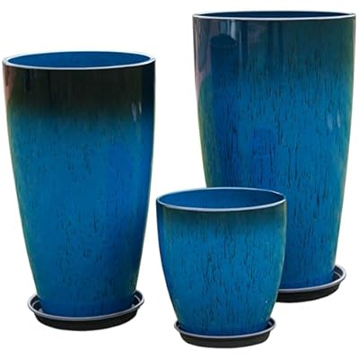 MinCHI257 24,21,11 Inch Large Plastic Planters with Drainage Hole and Saucer - Set of 3 Tall Plant Pots Indoor Flower Pot Tall Round Planters Outdoor Large Tall Planter