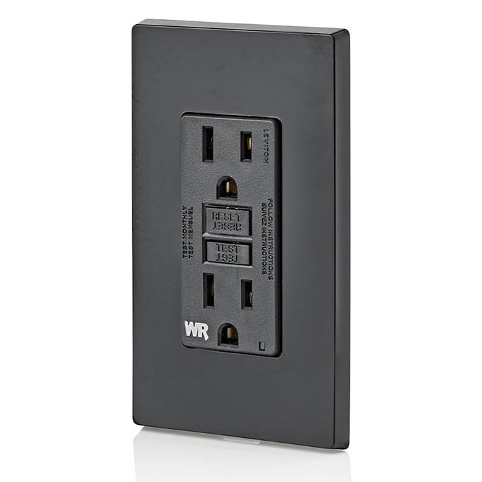 Image of Leviton GFCI Weather-Resistant Outlet, 15 Amp, Self Test, Non Tamper-Resistant with LED Indicator Light, Outdoor Locations, GFWR1-E, Black