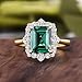 hsiyyecg Emerald Cut Gemstones CZ Halo Engagement Ring,18K Yellow Gold Plated Silver Green Simulated Emerald & Transparent Cubic Zirconia Ring for Women (US Size 9)