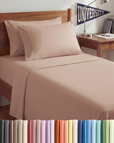 Image of Twin XL 4 Piece Sheet Set - College Dorm Room Essentials - Mauve | Ultra Soft Dorm Bedding Set, 8 inch to 16 inch Inch Deep Pockets, 1 Flat & 1 Fitted Sheet & 2 Pillowcases, Wrinkle & Fade Free
