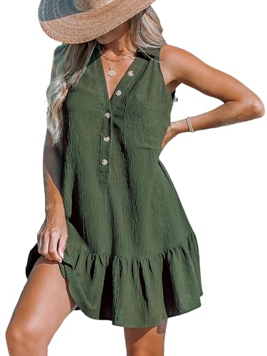 Image of CUPSHE Women's Mini Dresses Button V Neck Ruffled Sleeveless A Line Casual Summer Cover Up Dress