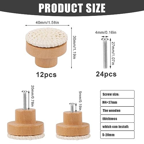 NQEUEPN 12pcs Wood Drawer Knobs with 24 Screws - Image 2