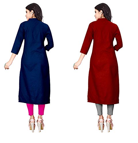 Image of NATEK Women's Cotton Straight Plain Kurtis Combo Pack of 2