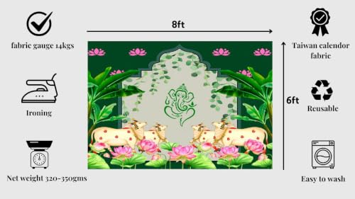 Image of Ganesh Backdrop for Decorations Cloth | Ganesh Decorations Cloths | Ganapati Decoration Background |Lakshmi Backdrop Cloth for Decoration Pooja 6x8 feet