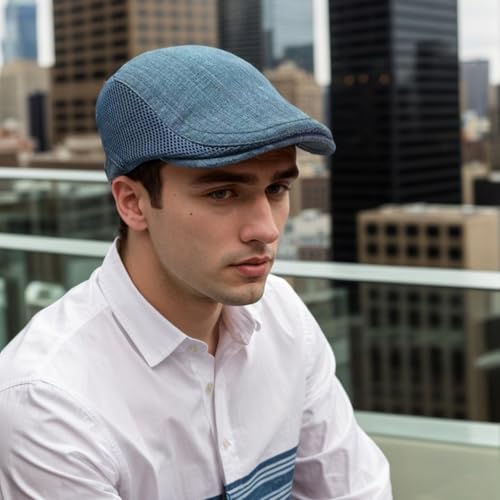 Image of Men's Cotton-Hemp Blend Newsboy Cap - Lightweight Summer Flat Cap for Driving & Outdoor Style