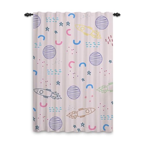 ggaimwf Cortinas espaciales para Dormitorio Infantil Rocket Planet Universe Star. Cortinas Plisadas en Color Rosa Decoración de Ventana para guardería Infantil 107x160cm 1 Panel