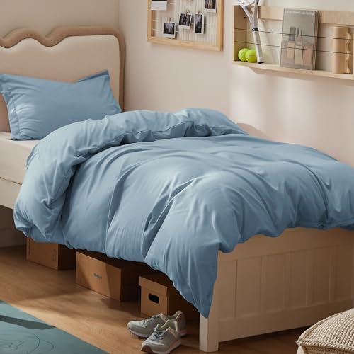 Image of Bedsure Duvet Cover Twin /Twin XL Size - Extra Soft Double Brushed Bedding Set with Zipper Closure, 2 Pieces, Includes 1 Duvet Cover (68 inchx90 inch) & 1 Pillow Sham, Comforter Not Included, Mineral Blue | For Kids & Adults, 68 inchx90 inch Comforter Cover, Hotel Luxury, All Season, Breathable, Easy Care, Lightweight, Zipper Closure