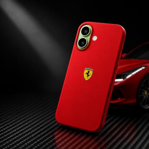 Image of Liquid Silicone Shockproof Back Case and Cover Compatible with Apple iPhone 17, Matte Finish, Slim Protective Cover, Sports car Logo (Red)
