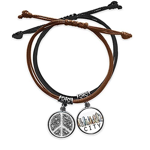 Bracelet symbole de paix anti-guerre cordon noir chaîne main cuir Sidi homme femme